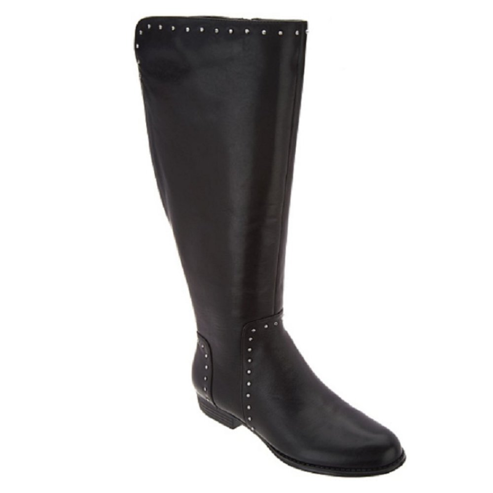 Isaac Mizrahi Wide Calf Studded Leather Riding Boots BLACK Sz 10 NEW